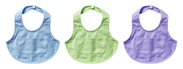 Isolated Bib with Pocket in Three Colors on Transparent Background