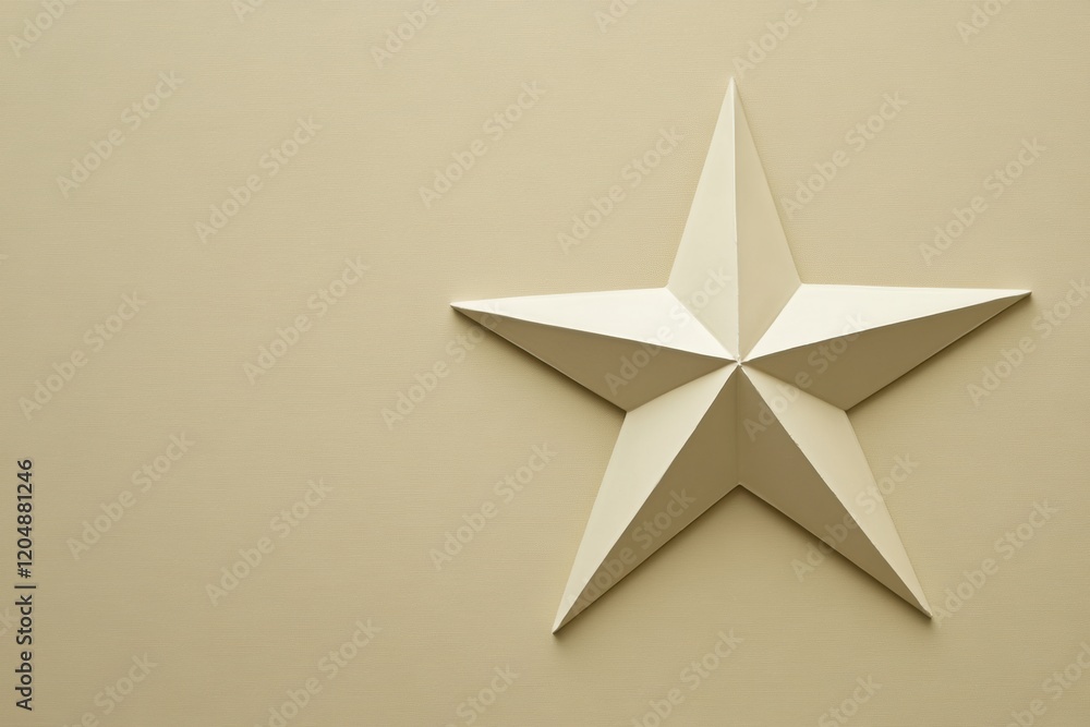 Poster decorative five point star made of lightweight material on a smooth beige background in a modern int