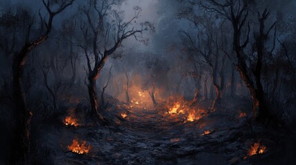 Infernal Path: A Forest Consumed by Flames