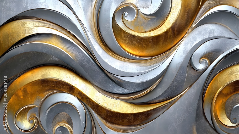 Poster dynamic abstract waves artistic display modern design metallic textures close-up contemporary art fo