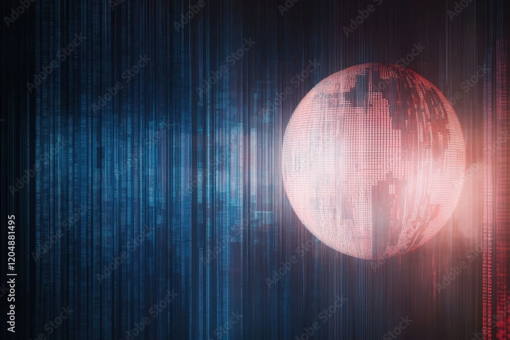 Poster futuristic digital background featuring a glowing hologram sphere with a data-inspired design and vi