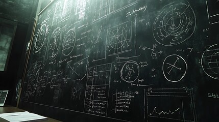 A blackboard filled with complex equations background