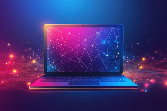 Futuristic Laptop Displaying Glowing Lines and Abstract Connections, Perfect for Technology and Digital Innovation Concepts