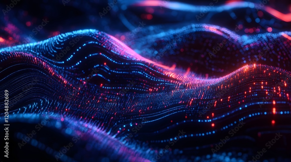 Poster dynamic wave patterns abstract digital art visual effects futuristic environment close-up view techn