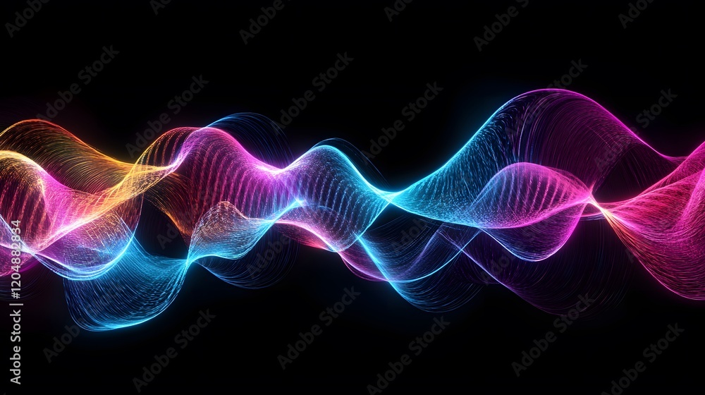 Poster dynamic light waves animation digital art visual effects abstract dark background eye-catching desig
