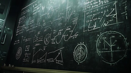A blackboard filled with complex equations background
