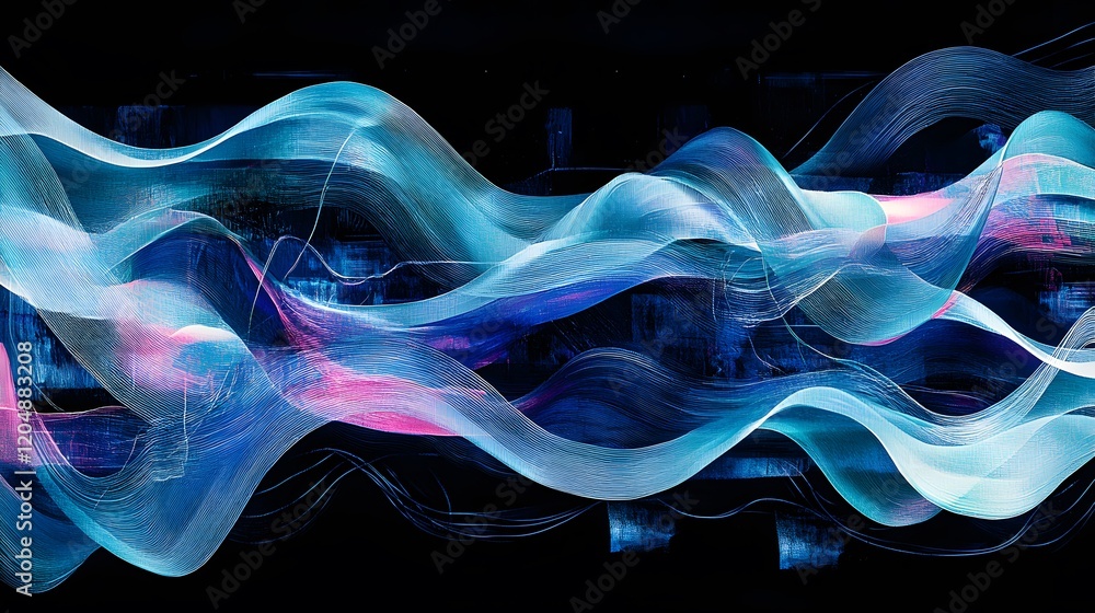 Aufkleber dynamic flow of abstract waves digital art creation contemporary design virtual environment aestheti