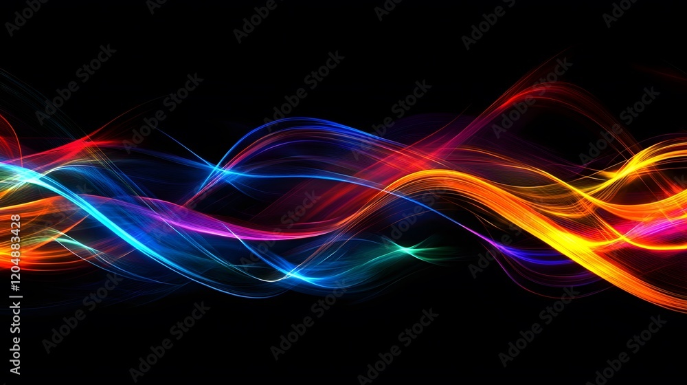 Poster dynamic color waves flowing in a dark space abstract digital art vibrant design creative environment