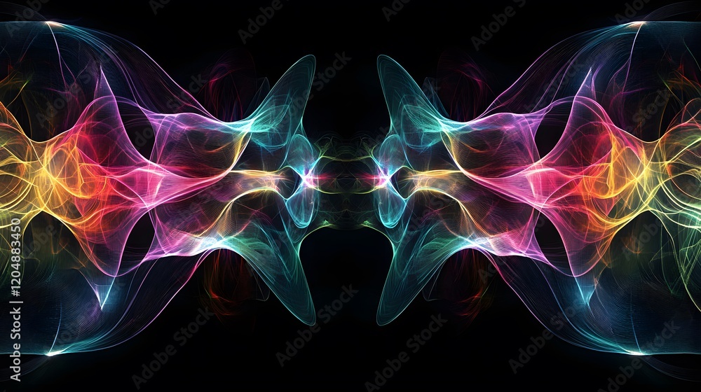 Poster dynamic abstract art displaying colorful waves digital space graphic design vibrant environment symm