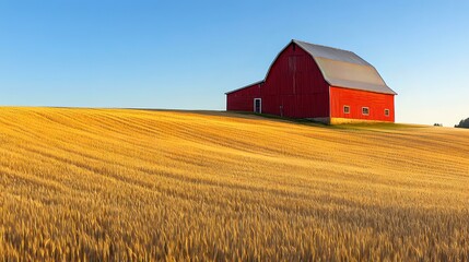 Obraz premium Red Barn on a Golden Field