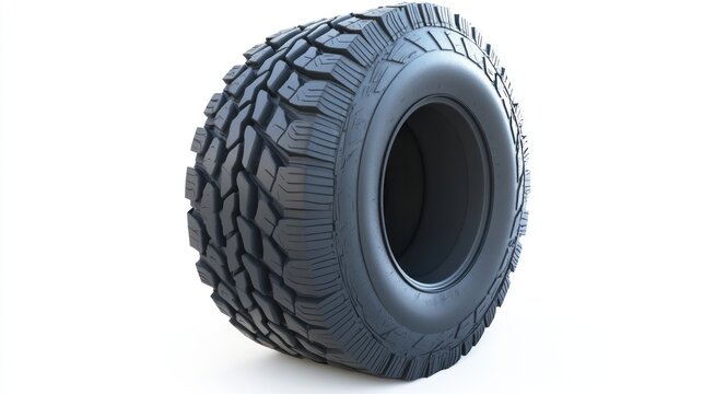 Off-road tire, studio shot, white background, advertising