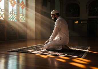 Muslim man praying in a mosque