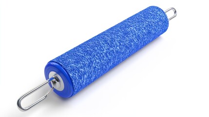 Blue paint roller isolated on white background, studio shot