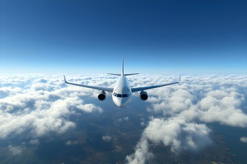 Airplane in blue clouds