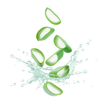 Aloe vera gel, aloevera juice splash isolated on transparent background.