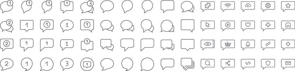 Collection of Various Speech Bubbles Related Line Icons. Outline Signs for Graphic and Web Design, Apps, Adverts, Various Cards