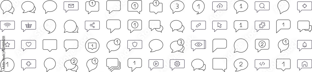 Poster bundle of various speech bubbles related line icons. outline signs for graphic and web design, apps,