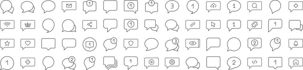 Bundle of Various Speech Bubbles Related Line Icons. Outline Signs for Graphic and Web Design, Apps, Adverts, Various Cards