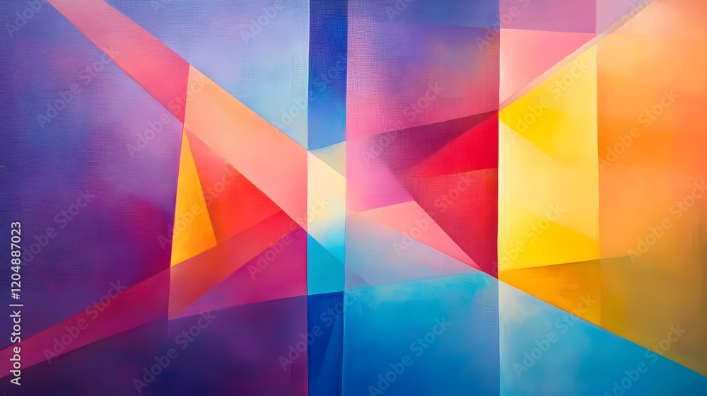Poster dynamic colorful abstract art displaying geometric shapes in a modern gallery setting