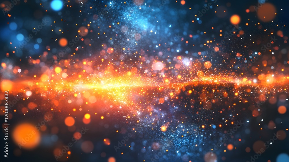 Poster dynamic cosmic particles outer space abstract visualization digital art close-up energy and motion