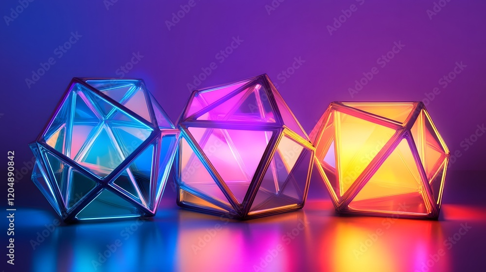 Poster illuminated geometric shapes displayed in a studio dynamic light effects modern art creative environ