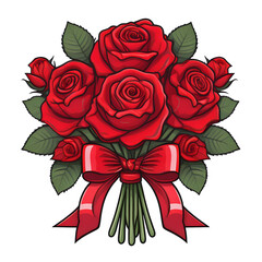 Romantic Red Rose Bouquet: A captivating bouquet of six lush red roses, tied with a vibrant red ribbon, exudes elegance and passion.  Perfect for Valentine's Day, anniversaries.