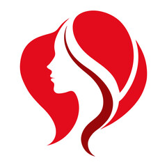 Red Heart Logo with Woman Silhouette, Beauty Parlour Branding, Feminine Style, White Background, Hair, Skincare, Minimalist Art, 2D Icon, Clean Design