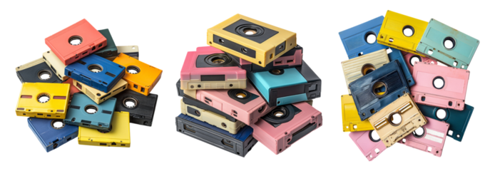 Retro Cassette Tape Collection on Transparent Background