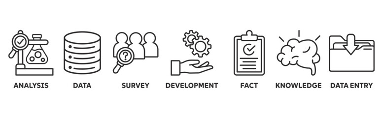 Research icon set illustration concept with icon of analysis, data, survey, development, fact, knowledge, data entry
