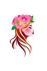 Naklejka premium Woman profile with floral crown.