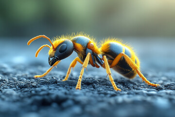 Fototapeta premium A Detailed Closeup Of A Yellow And Blue Ant