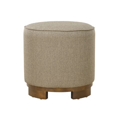 Grey fabric stools ottoman couch with wooden legs + clipping path.
The ottoman is isolated on a White background. Furniture, interior object, Modern ottoman.