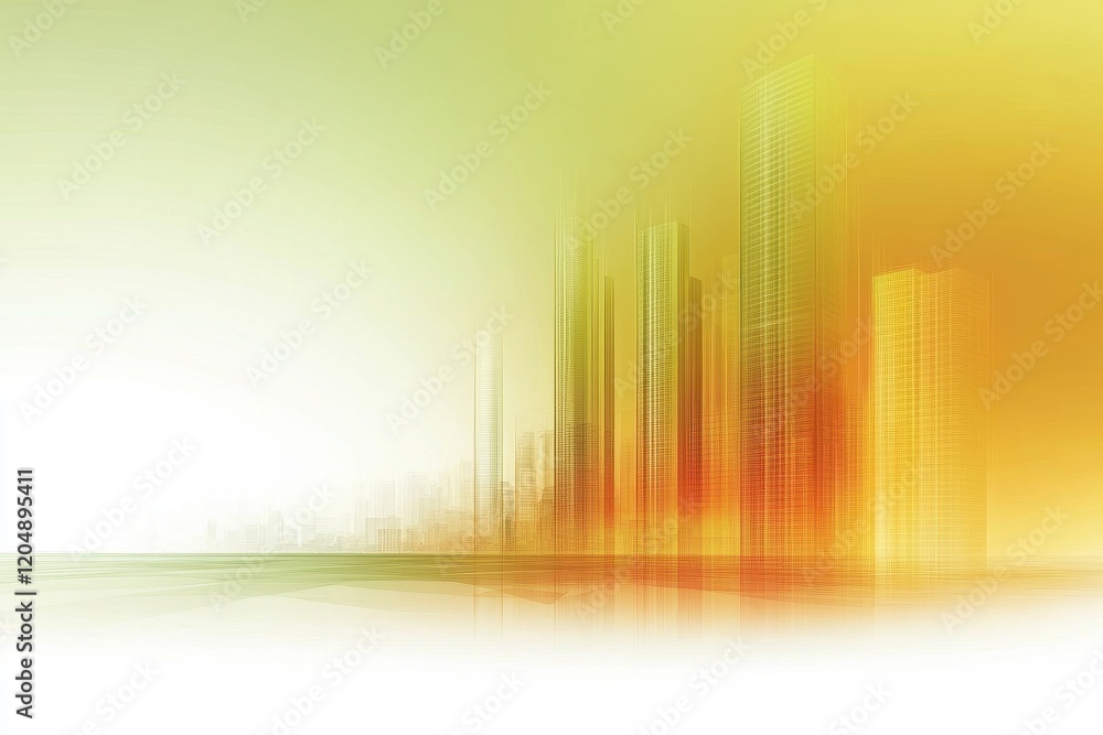 Poster stunning abstract gradient background featuring urban skyscrapers with a soft blend of green and yel