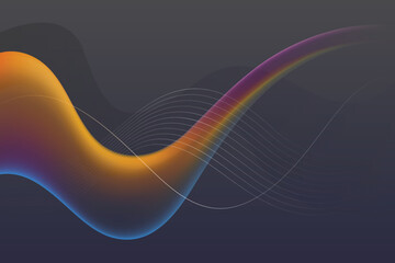 Abstract Dynamic wave shapes background. Modern dark tone backdrop with white wavy thin lines.