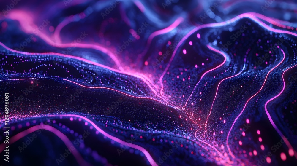 Poster dynamic waves of light and color abstract visualization digital art dark background close-up energy 