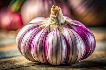 Obraz premium Studio-lit close-up: a vibrant organic garlic bulb, showcasing its healthy, culinary appeal.