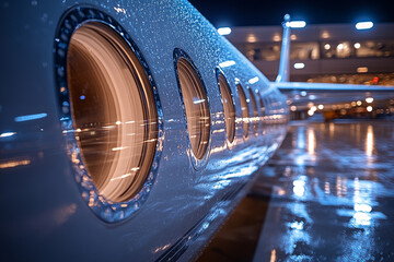 Rain Covered Private Jet Windows At Night