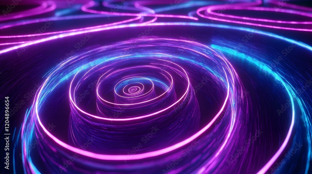 Poster dynamic neon swirls abstract digital space 3d animation futuristic environment close-up view visual 