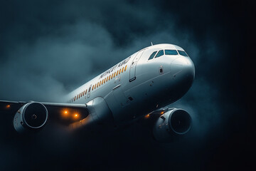 Airplane Ascending Through Dark Storm Clouds