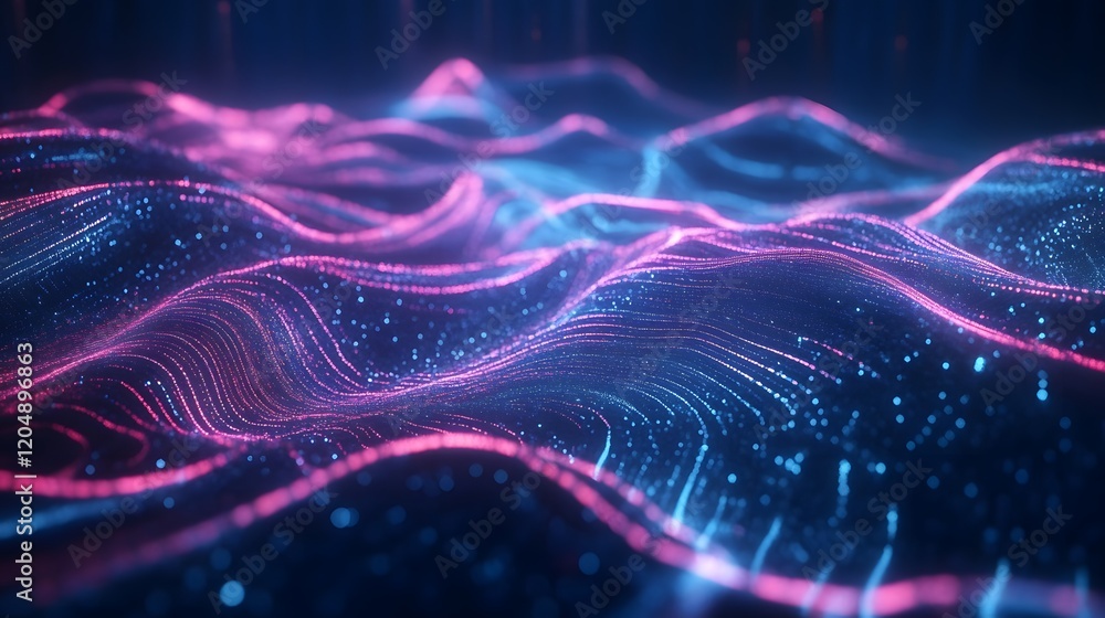 Poster dynamic waves of light a visual journey through abstract technology in a futuristic environment