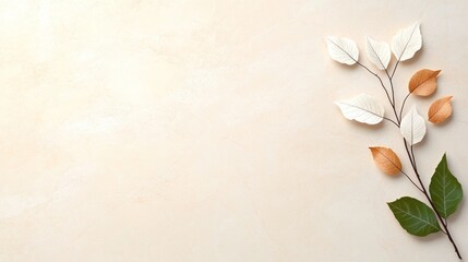 White Leaf Pattern Abstract Banner on Soft Beige Background - Perfect for Modern Decor or Nature-Inspired Themes - Copy Space Available