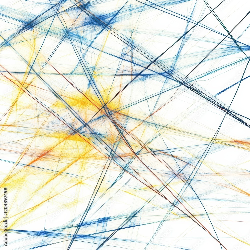Poster colorful abstract lines creating a dynamic design in shades of blue, yellow, and white background. g