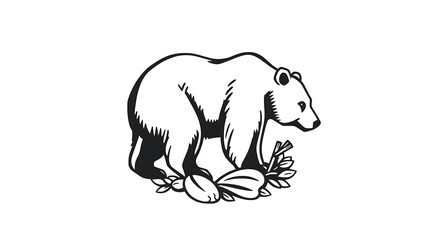 Black and white illustration of a bear.