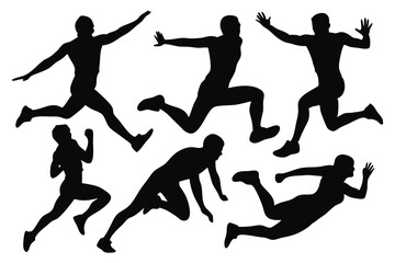  Long jump silhouettes set isolated flat vector illustration on white background