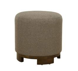 Grey fabric stools ottoman couch with wooden legs + clipping path.
The ottoman is isolated on a White background. Furniture, interior object, Modern ottoman.