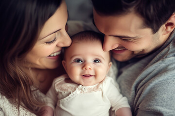 Happy Parents Smiling with a Miracle Baby, Capturing Joy of Parenthood, IVF Success, and Family Bonding in a Heartwarming Family Portrait