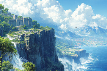 Ancient Fortress Perched on a Dramatic Coastal Cliff