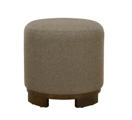 Grey fabric stools ottoman couch with wooden legs + clipping path.
The ottoman is isolated on a White background. Furniture, interior object, Modern ottoman.