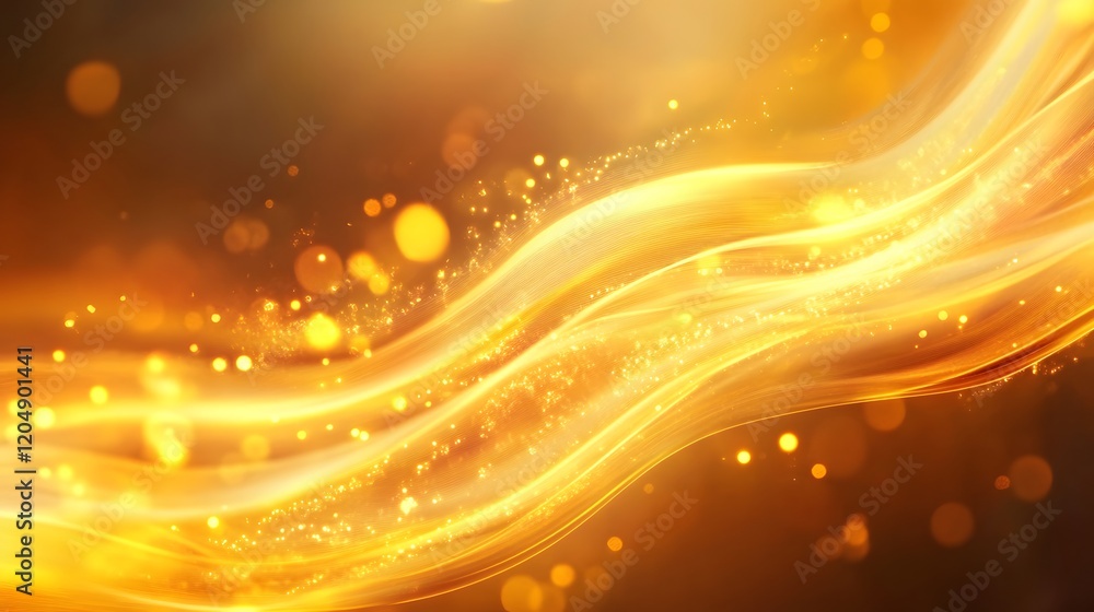 Poster dynamic golden waves flowing abstract digital art vibrant colors studio setting close-up view energy