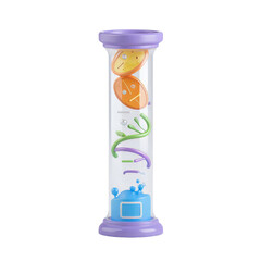 Cylindrical Column Displaying Cartoonish Scientific Elements in Clear Liquid